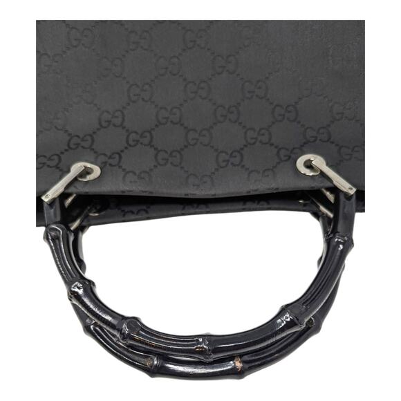 Vintage Gucci GG Monogram Tote Shopper Bamboo Triple Compartment Large Black - Picture 5 of 10